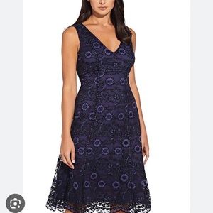 NWT Adrianna Papell
Sleeveless V-Neck Lace Midi Blue Black Dress, Medium